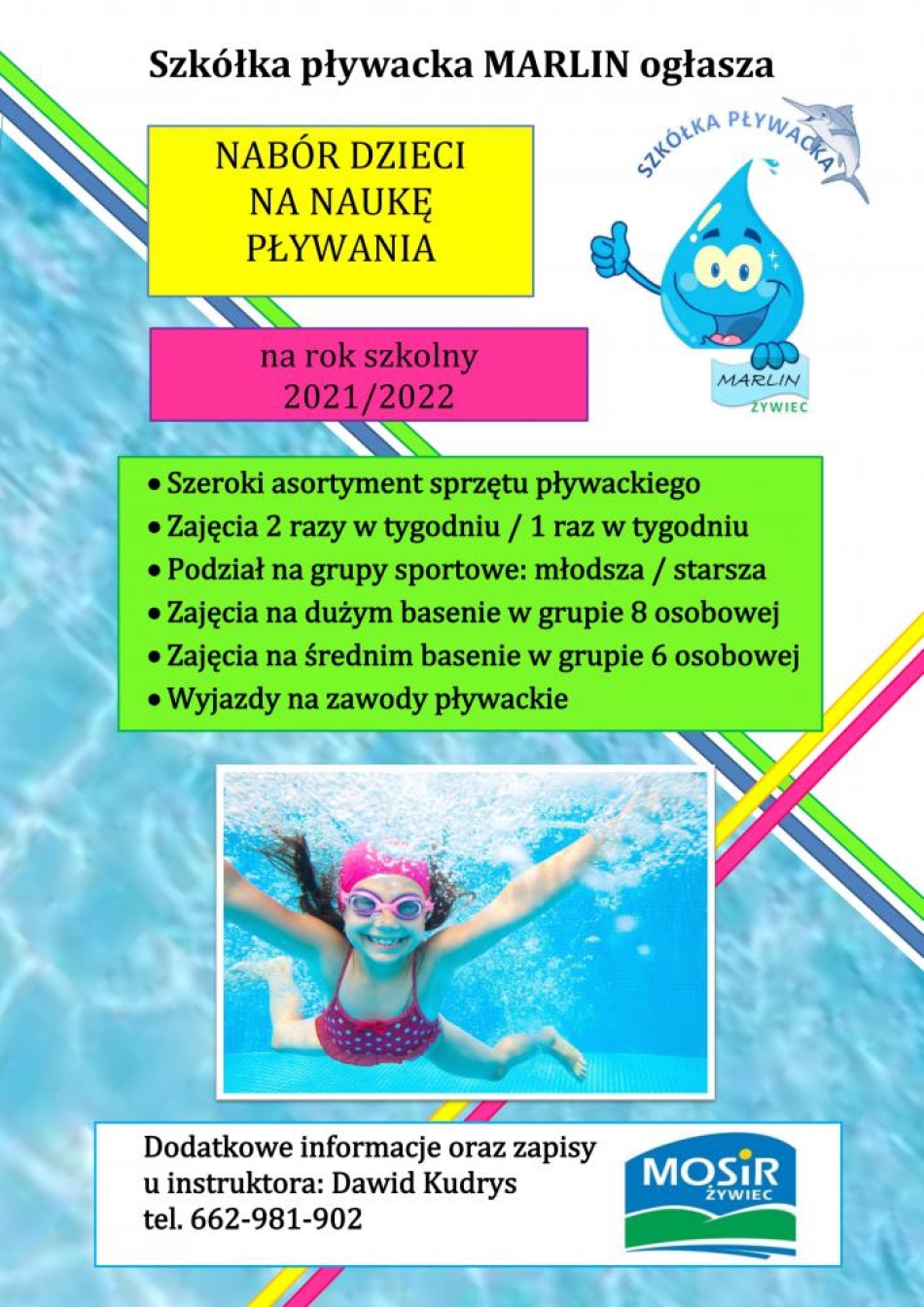Ruszają zapisy na Szkółkę Pływacką MOSiR Marlin na rok 2021/2022