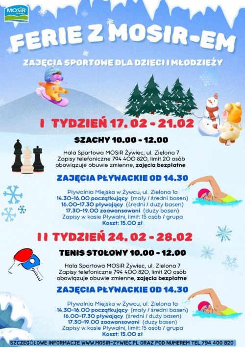 Zapraszamy na FERIE Z MOSIR-em