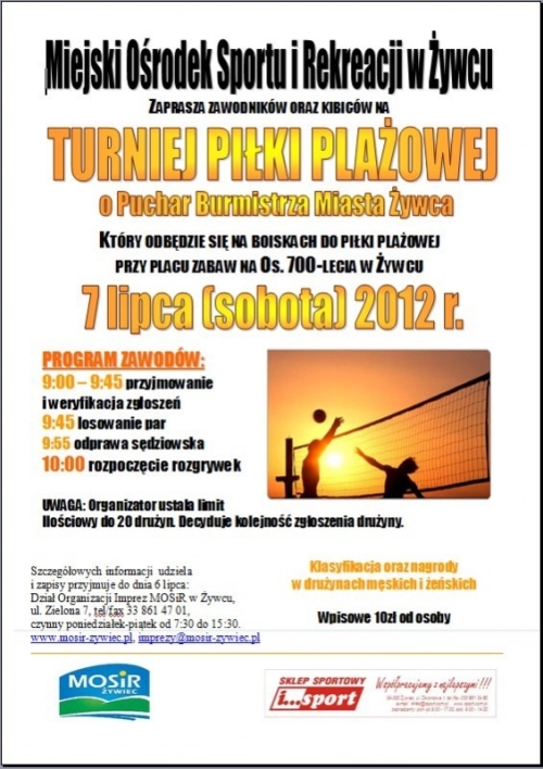 TURNIEJ PIŁKI PLAŻOWEJ O PUCHAR BURMISTRZA MIASTA ŻYWCA