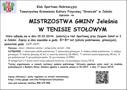 Mistrzostwa Gminy Jeleśnia w tenisie stołowym