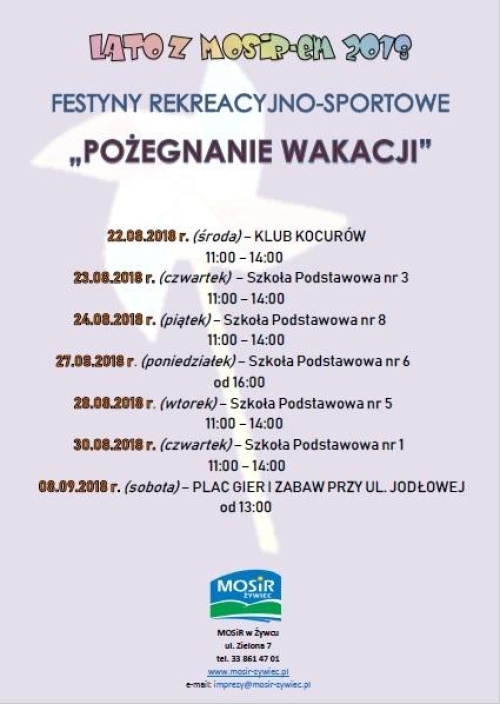 FESTYNY REKREACYJNO-SPORTOWE POŻEGNANIE WAKACJI