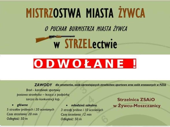 MISTRZOSTWA MIASTA ŻYWCA W STRZELECTWIE - ODWOŁANE.
